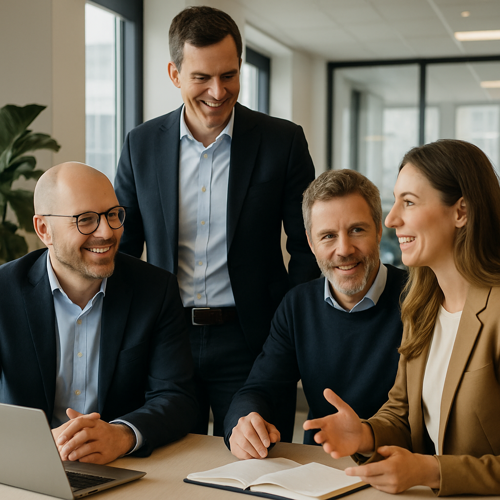 Wij helpen leiders grip krijgen op groei  met helderheid structuur en commercile transformatie het moet een foto worden met echte mensen in een kantoo-1